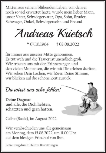 Traueranzeige von Andreas Krietsch  von Magdeburger Volksstimme