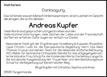 Traueranzeige von Andreas Kupfer  von Magdeburger Volksstimme