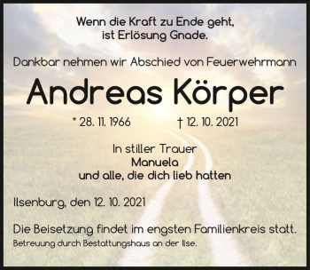Traueranzeige von Andreas Körper  von Magdeburger Volksstimme