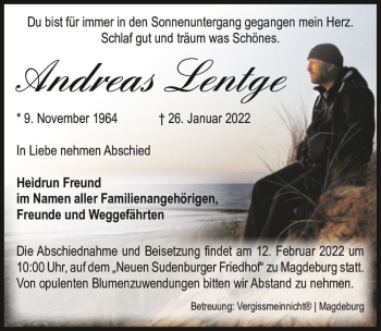 Traueranzeige von Andreas Lentge  von Magdeburger Volksstimme