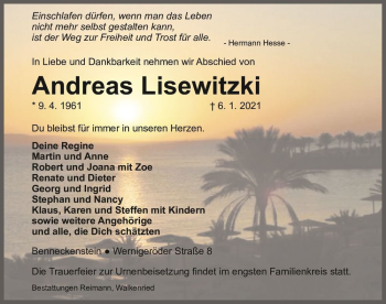 Traueranzeige von Andreas Liesewitzki  von Magdeburger Volksstimme