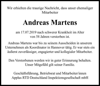 Traueranzeige von Andreas Martens  von Magdeburger Volksstimme