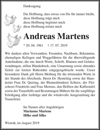 Traueranzeige von Andreas Martens  von Magdeburger Volksstimme