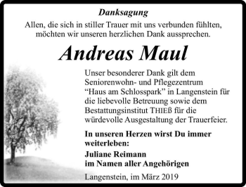 Traueranzeige von Andreas Maul  von Magdeburger Volksstimme
