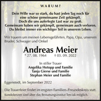 Traueranzeige von Andreas Meier  von Magdeburger Volksstimme