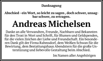 Traueranzeige von Andreas Michelsen  von Magdeburger Volksstimme