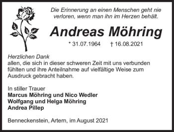 Traueranzeige von Andreas Möhring  von Magdeburger Volksstimme