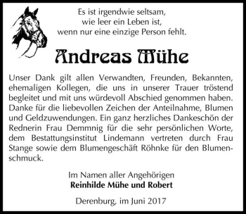 Traueranzeige von Andreas Mühe  von Magdeburger Volksstimme