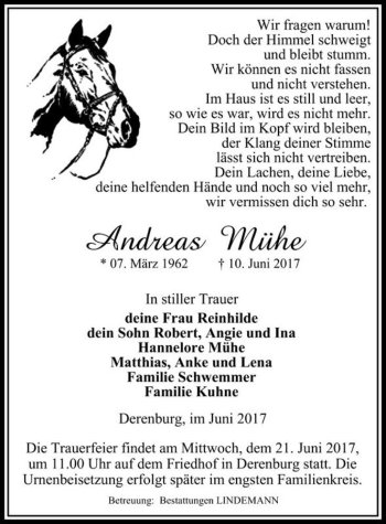 Traueranzeige von Andreas Mühe  von Magdeburger Volksstimme