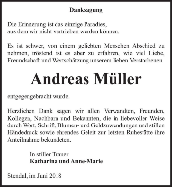 Traueranzeige von Andreas Müller  von Magdeburger Volksstimme