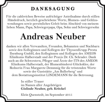 Traueranzeige von Andreas Neuber  von Magdeburger Volksstimme