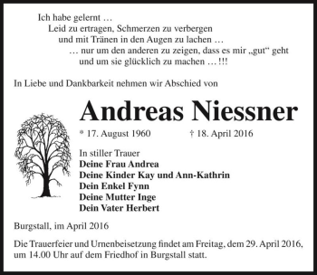 Traueranzeige von Andreas Niessner  von Magdeburger Volksstimme