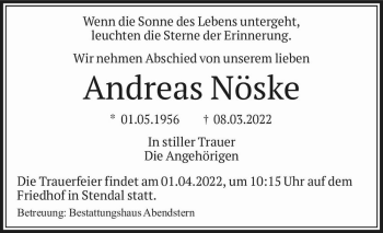 Traueranzeige von Andreas Nöske  von Magdeburger Volksstimme