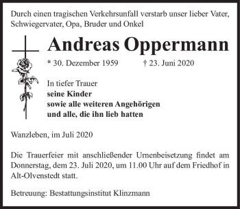 Traueranzeige von Andreas Oppermann  von Magdeburger Volksstimme
