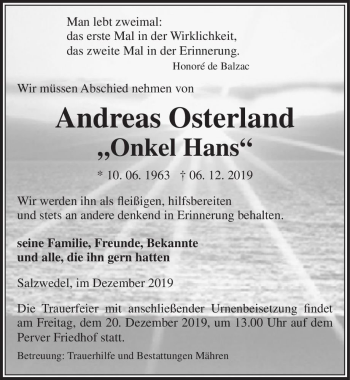 Traueranzeige von Andreas Osterland 