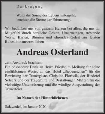 Traueranzeige von Andreas Osterland  von Magdeburger Volksstimme