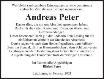 Traueranzeige von Andreas Peter  von Magdeburger Volksstimme