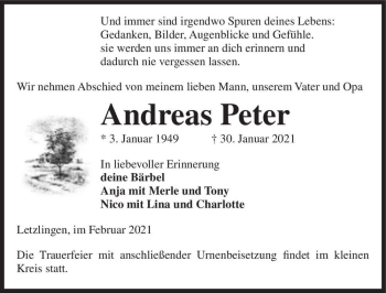 Traueranzeige von Andreas Peter  von Magdeburger Volksstimme