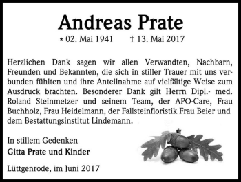Traueranzeige von Andreas Prate  von Magdeburger Volksstimme