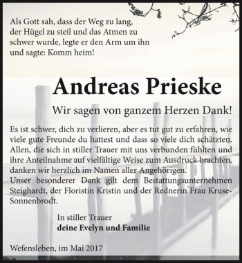 Traueranzeige von Andreas Prieske  von Magdeburger Volksstimme