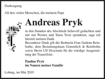 Traueranzeige von Andreas Pryk  von Magdeburger Volksstimme