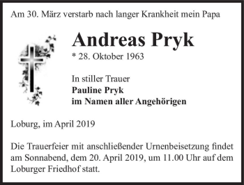 Traueranzeige von Andreas Pryk  von Magdeburger Volksstimme