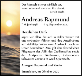 Traueranzeige von Andreas Rapmund  von Magdeburger Volksstimme