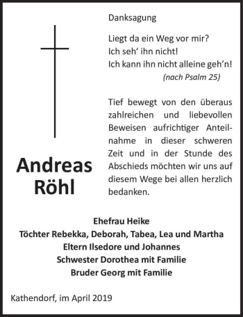 Traueranzeige von Andreas Röhl  von Magdeburger Volksstimme