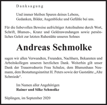 Traueranzeige von Andreas Schmolke  von Magdeburger Volksstimme
