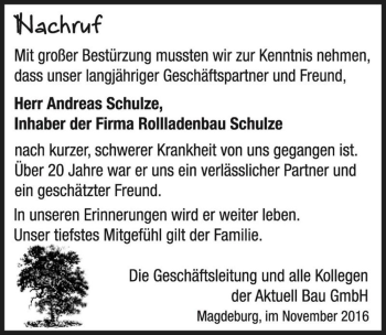 Traueranzeige von Andreas Schulze  von Magdeburger Volksstimme