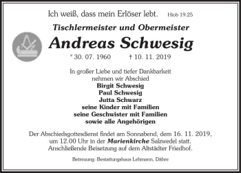 Traueranzeige von Andreas Schwesig  von Magdeburger Volksstimme