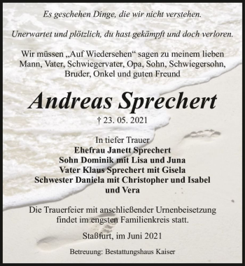 Traueranzeige von Andreas Sprechert  von Magdeburger Volksstimme