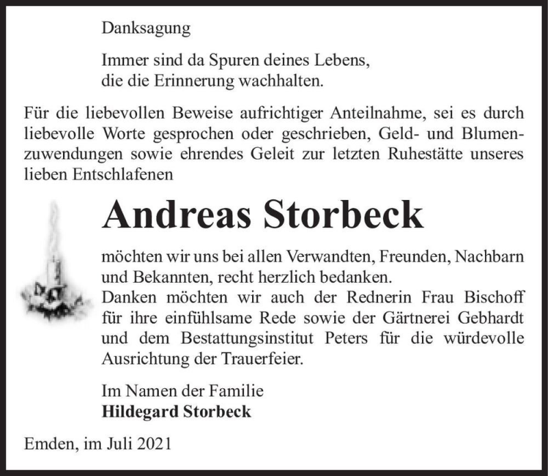  Traueranzeige für Andreas Storbeck  vom 14.07.2021 aus Magdeburger Volksstimme
