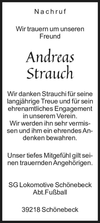 Traueranzeige von Andreas Strauch  von Magdeburger Volksstimme