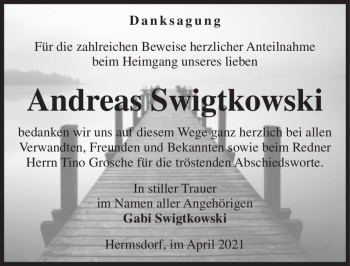Traueranzeige von Andreas Swigtkowski  von Magdeburger Volksstimme