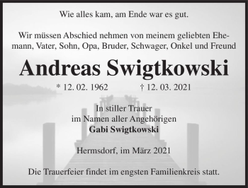 Traueranzeige von Andreas Swigtkowski  von Magdeburger Volksstimme