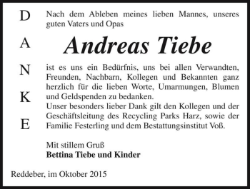 Traueranzeige von Andreas Tiebe  von Magdeburger Volksstimme