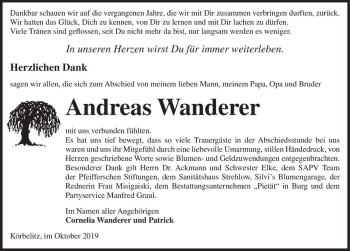 Traueranzeige von Andreas Wanderer  von Magdeburger Volksstimme