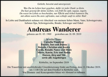 Traueranzeige von Andreas Wanderer  von Magdeburger Volksstimme