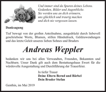 Traueranzeige von Andreas Weppler  von Magdeburger Volksstimme