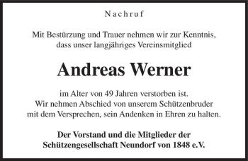 Traueranzeige von Andreas Werner  von Magdeburger Volksstimme