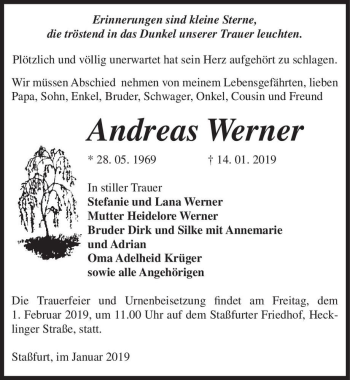 Traueranzeige von Andreas Werner  von Magdeburger Volksstimme