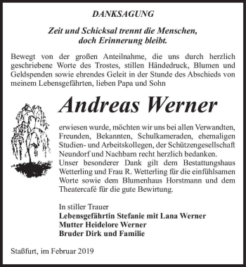 Traueranzeige von Andreas Werner  von Magdeburger Volksstimme
