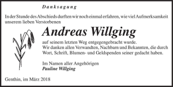 Traueranzeige von Andreas Willging  von Magdeburger Volksstimme