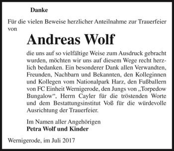 Traueranzeige von Andreas Wolf  von Magdeburger Volksstimme