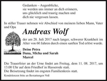 Traueranzeige von Andreas Wolf  von Magdeburger Volksstimme