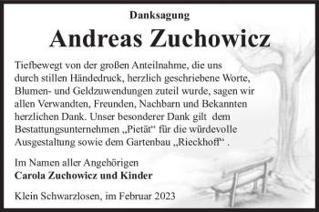 Traueranzeige von Andreas Zuchowicz  von Magdeburger Volksstimme