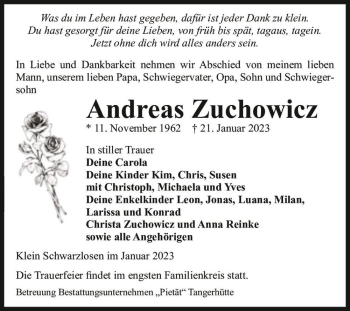 Traueranzeige von Andreas Zuchowicz  von Magdeburger Volksstimme