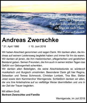 Traueranzeige von Andreas Zwerschke  von Magdeburger Volksstimme