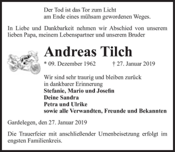 Traueranzeige von Andreas tilch  von Magdeburger Volksstimme